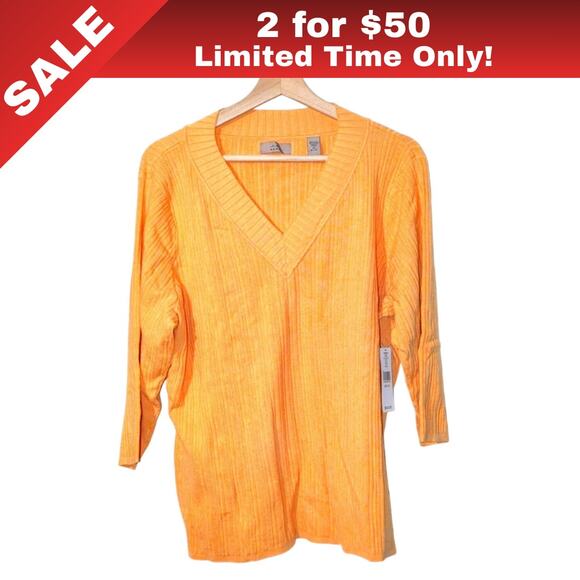 [Sale: 2 for $50!] Beautiful Orange V-Neck Sweater – Silk Blend – Size 2X  0011 - Picture 1 of 9